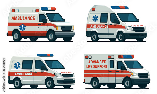 Ambulance vehicles flat vector illustration 