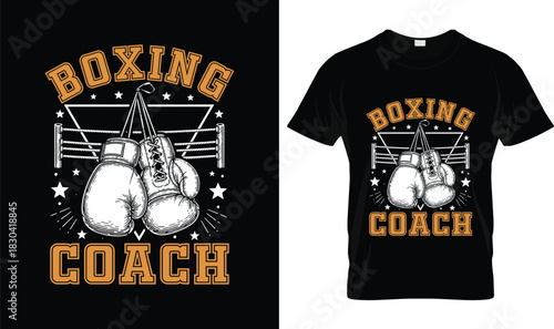 Boxing Coach T-Shirt Design with Hanging Gloves and Vintage Boxing Ring Illustration