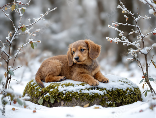 Pup's Peaceful Moment in Frosty Solitude