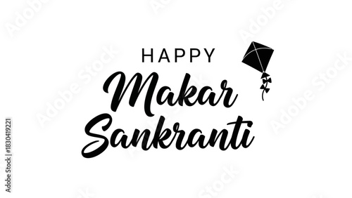 Happy Makar Sankranti festival greeting with kite illustration.