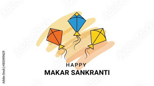 Colorful Kites Flying High Celebrating Happy Makar Sankranti Festival.