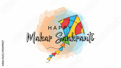 Happy Makar Sankranti festival celebration with colorful kite flying.