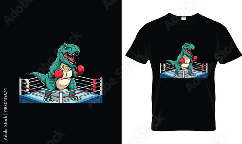 Boxing Dinosaur T-Shirt Design with T-Rex in Boxing Ring