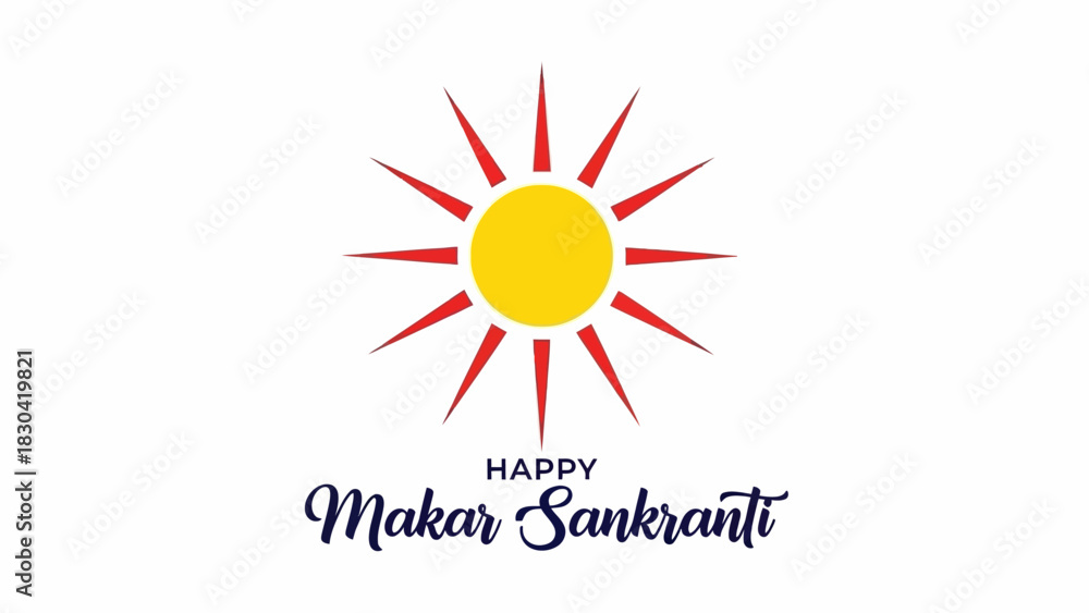 Fototapeta premium Happy Makar Sankranti greeting card with a stylized sun illustration.