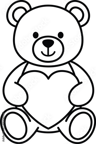 Cute teddy bear holding a heart, perfect for Valentine’s Day, love theme, children’s design, flat cartoon vector icon.