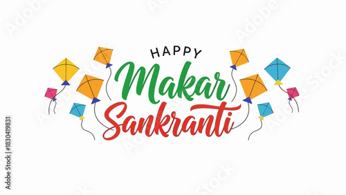 Happy Makar Sankranti Festival Greeting with Colorful Kites.
