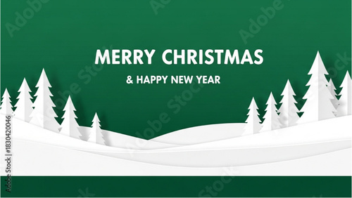 Festive holiday banner with a charming paper-cut winter landscape and seasonal greetings for Christmas and New Year