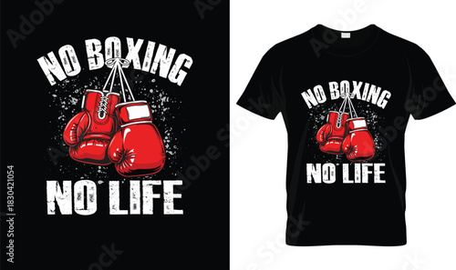 No Boxing No Life Shirt with Red Gloves Graphic, Vintage Fighter Motivation Tee for Boxers and Gym Lovers, Training Workout Sports Apparel Boxing T-Shirt