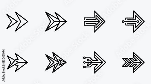 Set of eight arrow icon design elements with technological concept