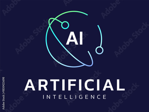 Artificial intelligence with Letter AI in network circle movement technology Analysis logo vector design concept. AI technology logotype symbol for advance technology, ui, data visualization, big data