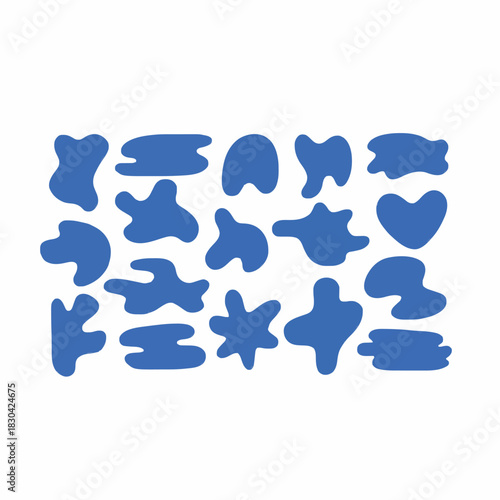 24 Irregular Blue Blob Icons – Set Ikon Abstrak Bentuk Organik, Gaya Minimalis, Flat Vector Bersih untuk Desain Modern, Website, dan Aplikasi