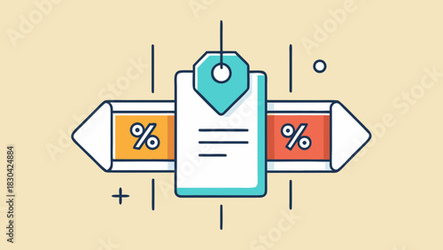 Illustration of a contract with percent symbols and tags
