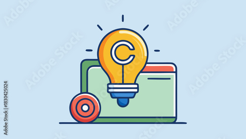 Illustration of light bulb with copyright symbol on a folder