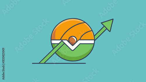 A sports ball icon with an upward growing arrow concept