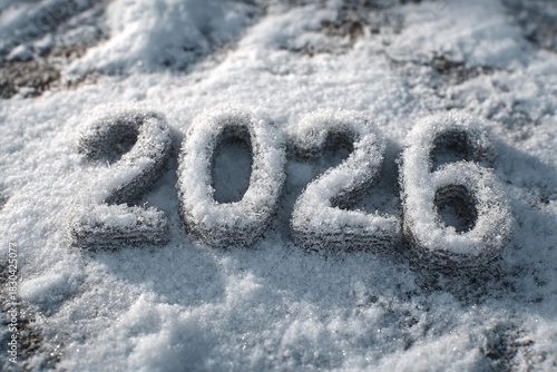 Snowy 2026 Text Covered in White Frost With Winter Atmosphere