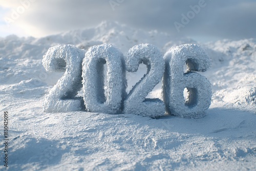 Snowy 2026 Text Covered in White Frost With Winter Atmosphere