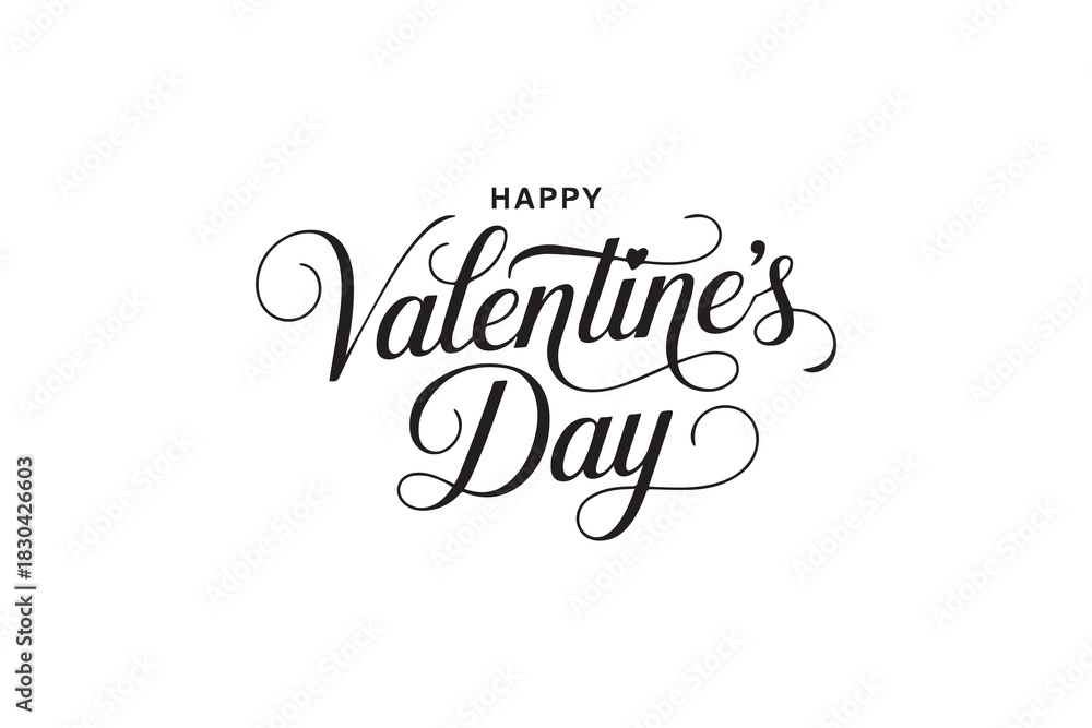 Fototapeta premium Romantic Happy Valentine’s Day Typography – Black Calligraphy, Decorative Lettering
