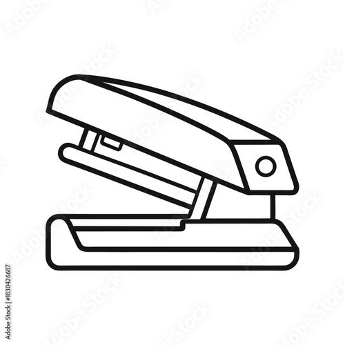 Stapler vector line icon for office and stationery use. Clean black-and-white vector line illustration of a stapler. Ideal for office materials, stationery concepts,