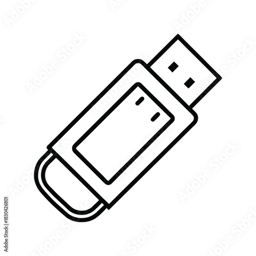 USB Flash Drive Vector Outline Icon.  Portable USB Storage Line Icon. 