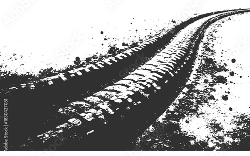 Black and White Tire Track Grunge Vector, Skid Mark Background Texture for Car, Bike, and Motorsport Graphics.