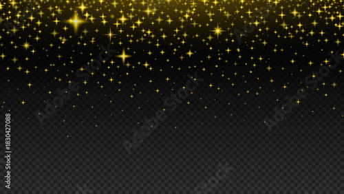Golden sparkling stars overlay on transparent background.
