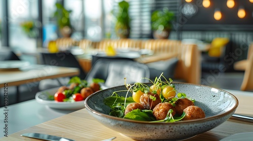 Grilled meatballs on a plate with salad