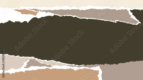 Paper collage background with torn layered textures in pastel colors. Mixed media scrapbook design with vintage paper pieces. Vector illustration.