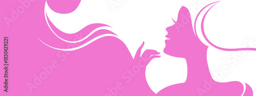 Female silhouette with flowing hair. Beauty salon, branding, packaging, website header, social post, spa wellness, fashion boutique, perfume, wedding, makeup, magazine concept. Vector illustration.