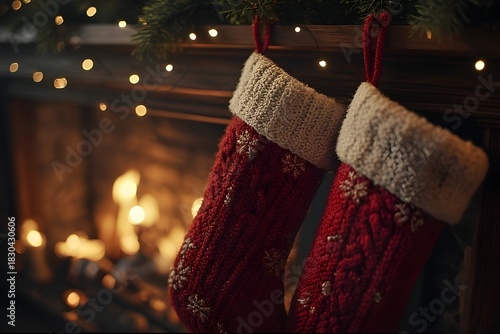 Knitted Christmas Stockings by the Fireplace