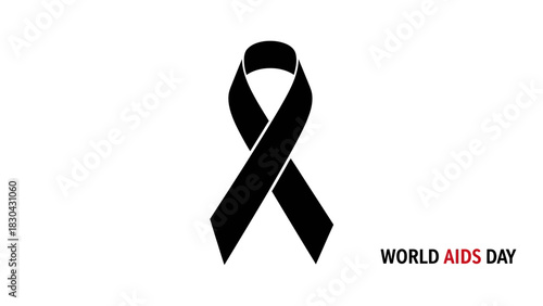 A black awareness ribbon on a white background, symbolizing World AIDS Day and global solidarity.