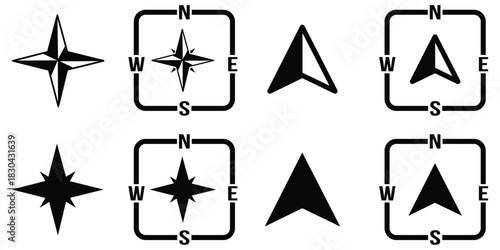 Compass icon in line. Navigation compass icon. Navigation symbol in outline. Compass simple icon set. Compass symbol set. 