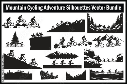 Mountain Cycling Adventures Silhouette Bundle | MTB Riders & Outdoor Trail SVG Set
