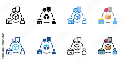 Material flow icon set multiple style vector collection 
