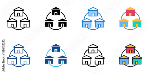 Bonded warehouse icon set multiple style vector collection 
