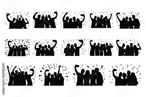 Group of people taking selfies with confetti and streamers