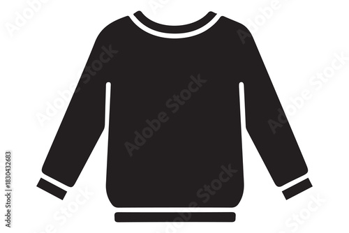Simple black crewneck long sleeve sweater garment for casual wear isolated on white background