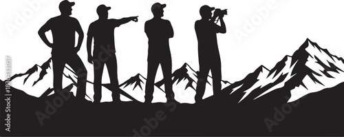 Mountain Hiking Silhouettes  Adventurer, Trekking & Camping Vector 
