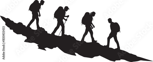 Mountain Hiking Silhouettes  Adventurer, Trekking & Camping Vector 
