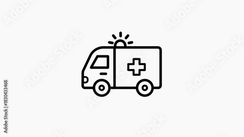 Outline icon of an ambulance with flashing lights and a cross symbol emergency vehicle medical