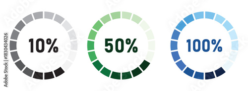 Pie chart full set. pie charts displaying progress from 0% to 100%, perfect for data visualization, infographics, and loading indicators.