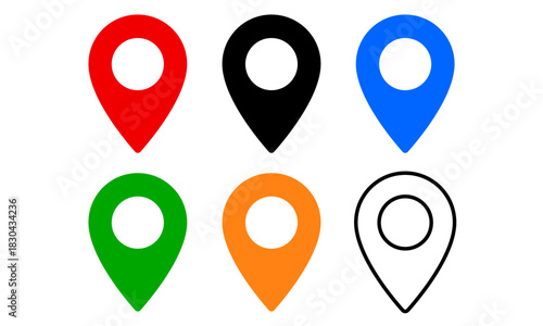 Free Download Map Pin Icon Set - 6 Colorful Vector Place Markers (Red, Black, Blue, Green, Orange, White) - GFXLoad
