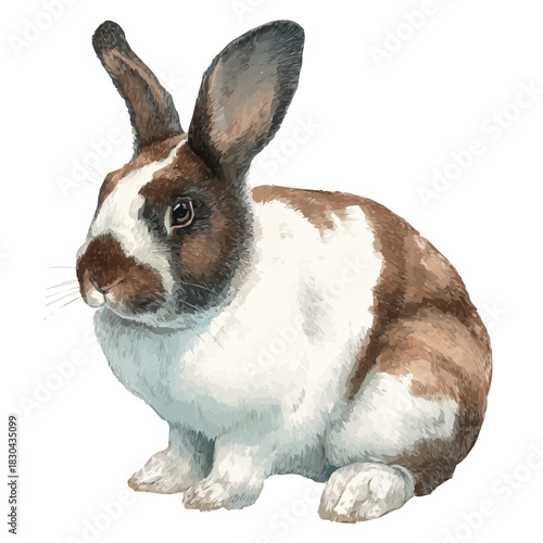 Isometric watercolor graphic of Rabbit, neatly isolated on white background.