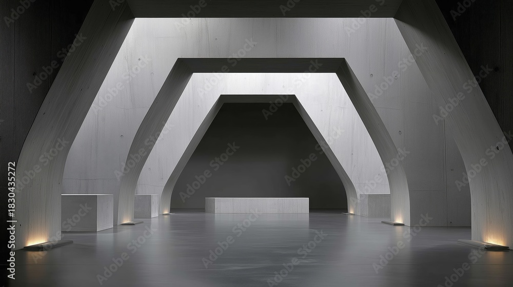 Fototapeta premium Modern Architectural Interior with Geometric Shapes and Soft Lighting