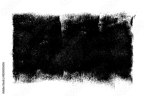 Black roller texture isolated on white background. Ink linocut. Black Friday sale banner background. Grunge brush stroke. Hand-drawn artistic element with textured edges. Vector illustration, EPS 10.