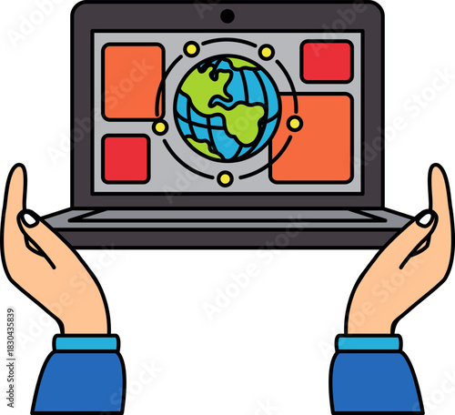 two hands holding a laptop