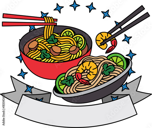 illustration logotype of a padthai and noodle