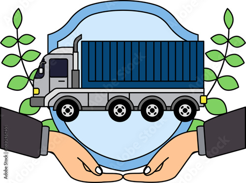 two hand holding a shield and a truck