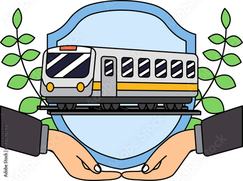 two hand holding a shield and a train