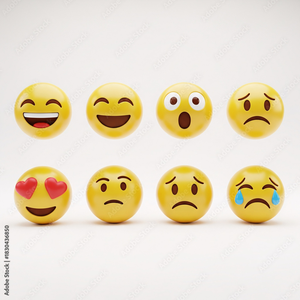 Fototapeta premium Collection of 3D Rendered Emoji Faces