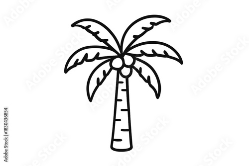 Minimalist black outline of a single tropical palm tree bearing coconuts
